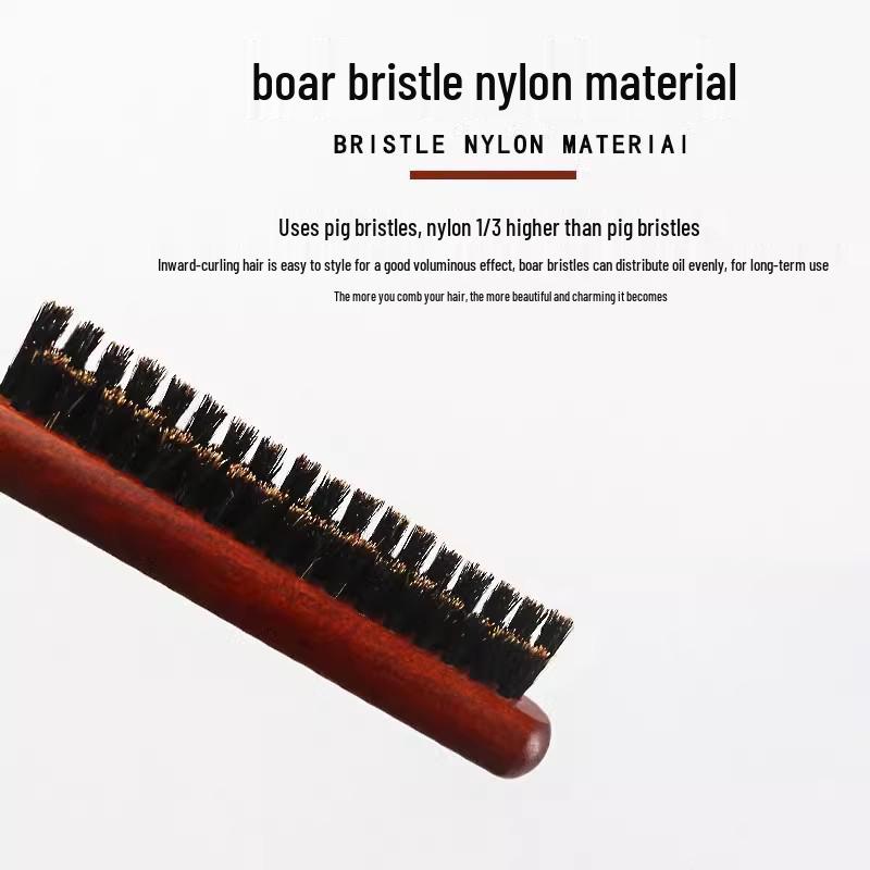 Three-Row Boar Bristle Teasing Comb with Pointed Tail for Updo and Hair Styling
