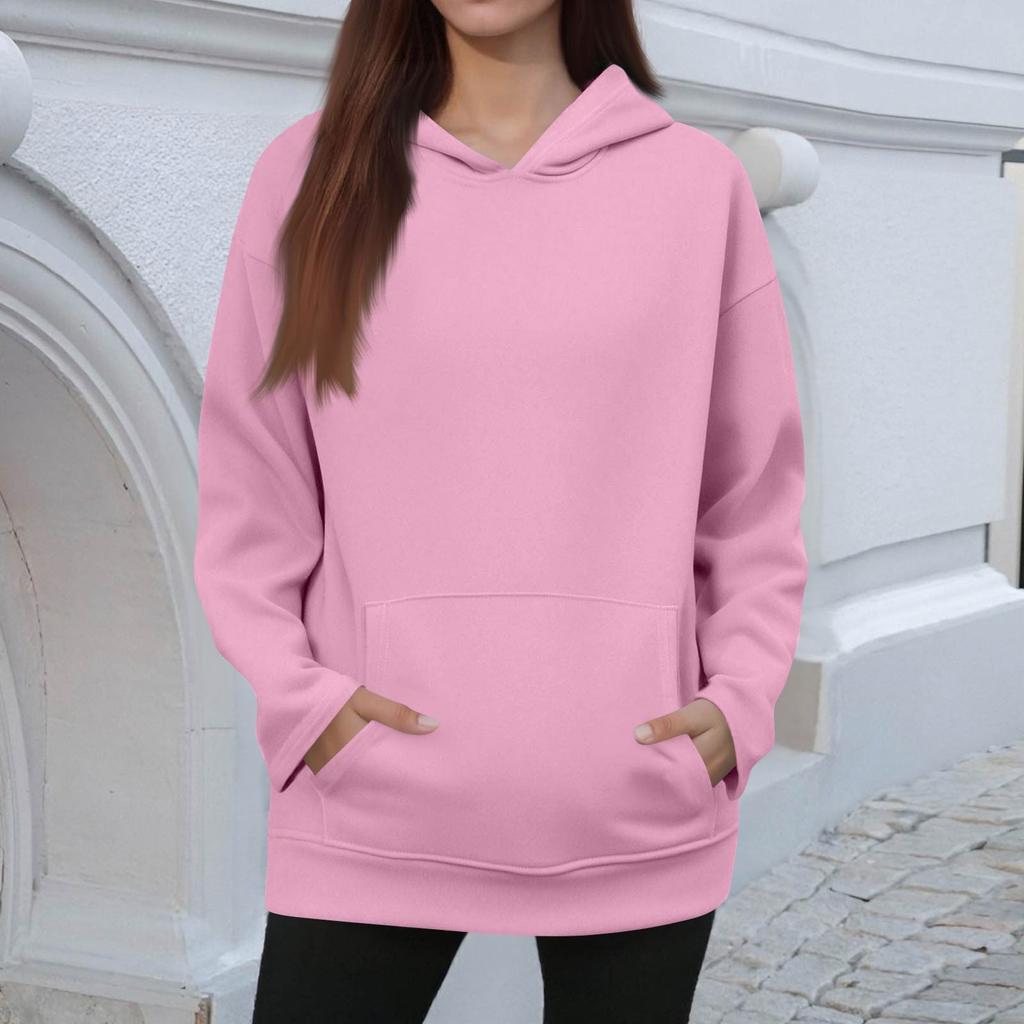 Women's Winter Solid Color Pullover Hooded Sweatshirt Fleece Long Sleeve  Fashion Sweatshirt