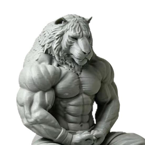 3D Printed Tiger Man Figurine Muscular Tiger Figure Ornament Minimalist Animal Sculpture