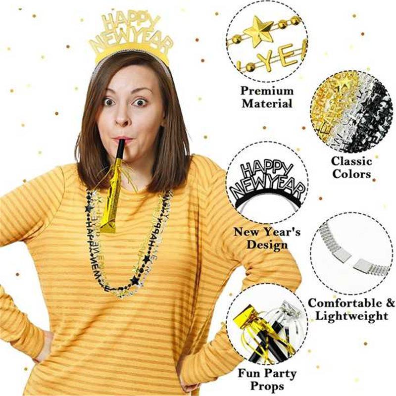 A60ZNYE Photo Booth Props Accessories 36 PCS-Complete Happy New Year Decorations Kit-Wearables Gift Supplies For New Years Party