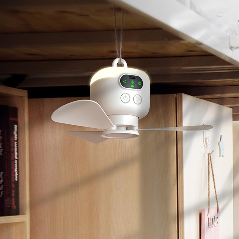 Hanging Fan Battery Operated Ceiling Fan with Light with Remote Control USB Rechargeable Fan 3 Wind Speed for Canopy Tent