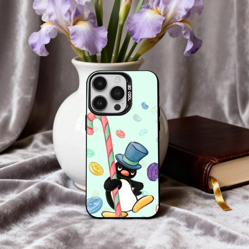 Cute P-Pingu-ES Penguin Phone Case For iPhone17,16,15,14,13,12,11 Plus,Pro Max Black Candy silver phone case