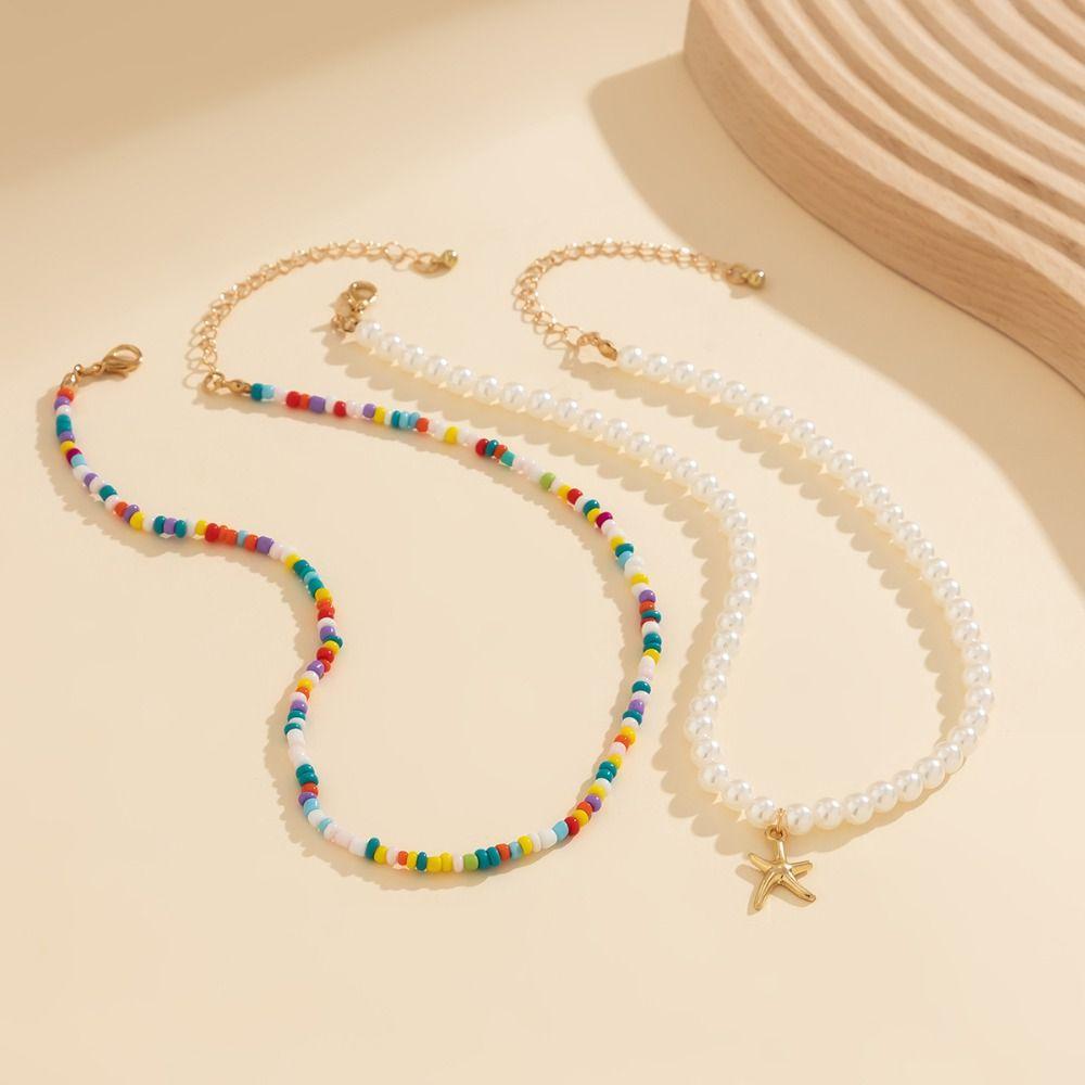 Boho Style Conch Shell Necklace Shell Bohemia Beads Chain Choker Starfish Pendant Necklace  Summer