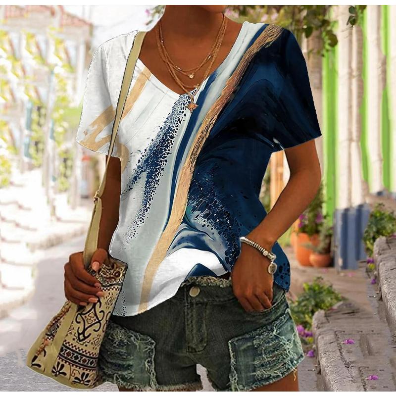 

New Color Gradient Graphic 3D Print T-Shirts Women V-Neck Short Sleeve T Shirt Y2K Tees Oversized Harajuku Tops Female Clothing XL