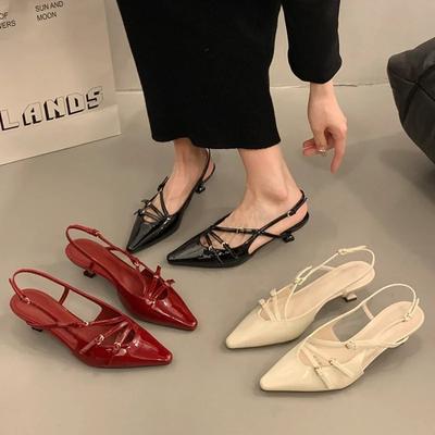 Móda Léto Dámské Šaty Boty Špičatá špička Sandály Spona Slingbacks Polopatky Lodičky Lakovaná kůže Slip na Zapatos Mujer