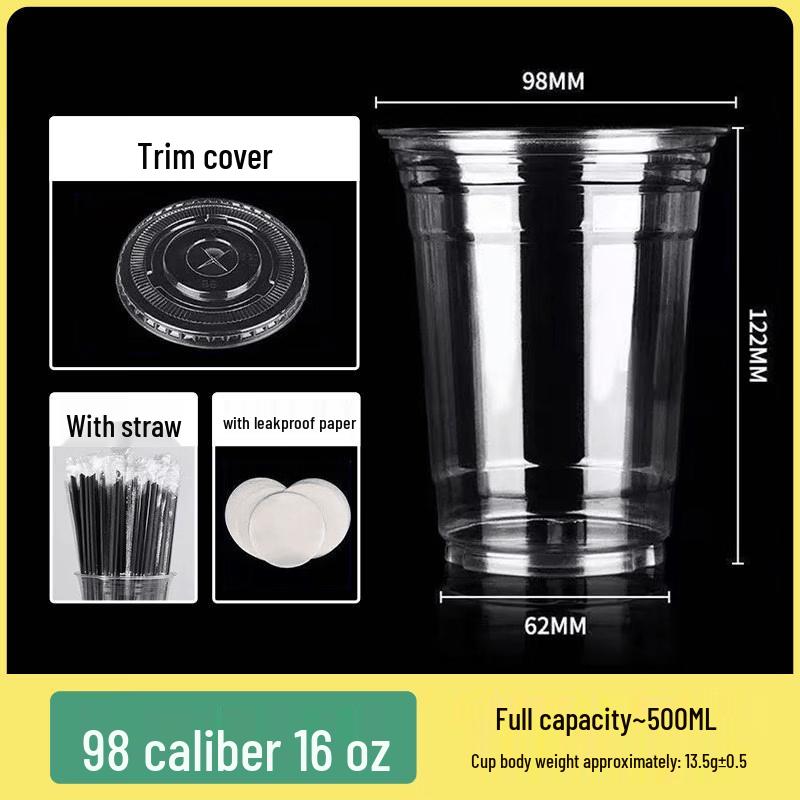 Disposable 500ml Plastic Cold Drink Cup Set with Lids & Straws (100 Sets)