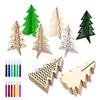 3D Unvollendetes Weihnachtsbaum-Silhouetten-Bastelset Holz-Weihnachtsbaum-Silhouette DIY Holzausschnitt Baum mit Buntstift-Set