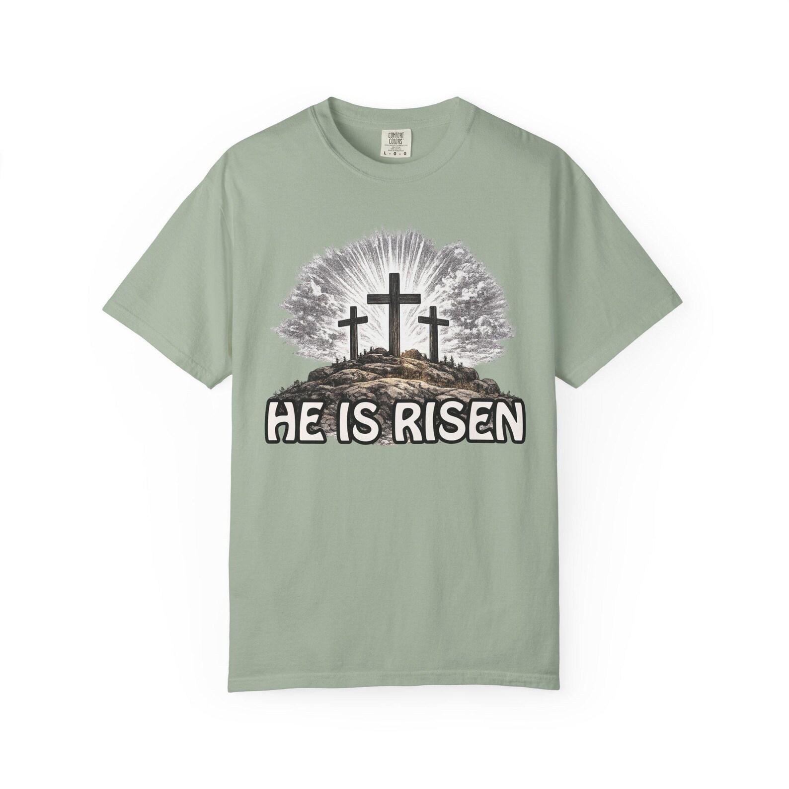 He Is Risen cross design T shirt | Easter Christian faith shirt L