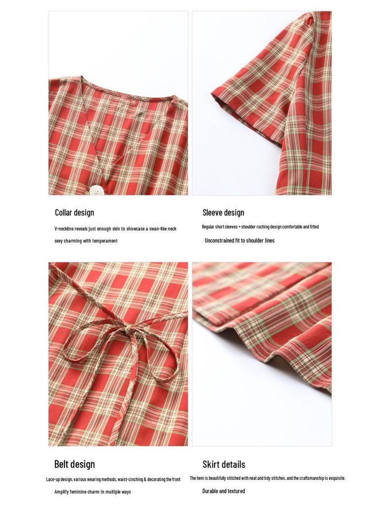 Neues Frühling/Sommer Schlankmachendes Karomuster Übergröße Kleid für zierliche Studentinnen