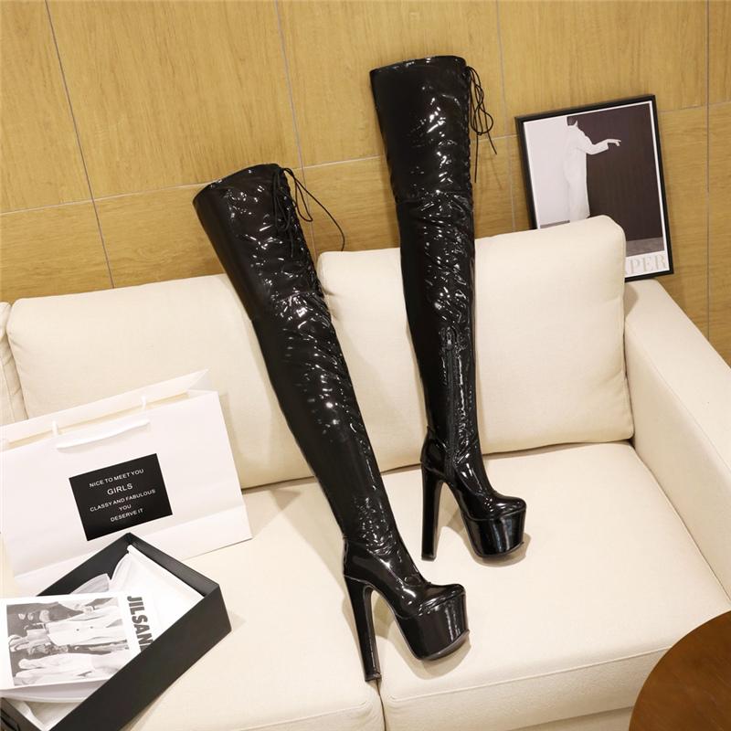 Super High Boots Women Winter Shoes 17cm High Heels Over the Knee Boots Platform Long Stripper Fetish Shoes Lady Large Size 46