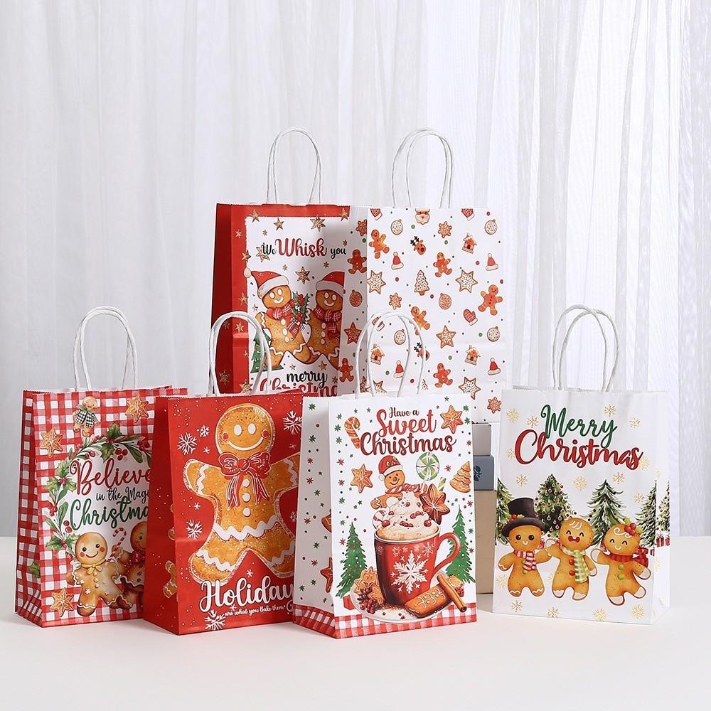 12pcs New Paper Christmas Packaging Bag Gingerbread Man Mixed Gift Wrapping Bag Kraft Paper Gift Bag Christmas