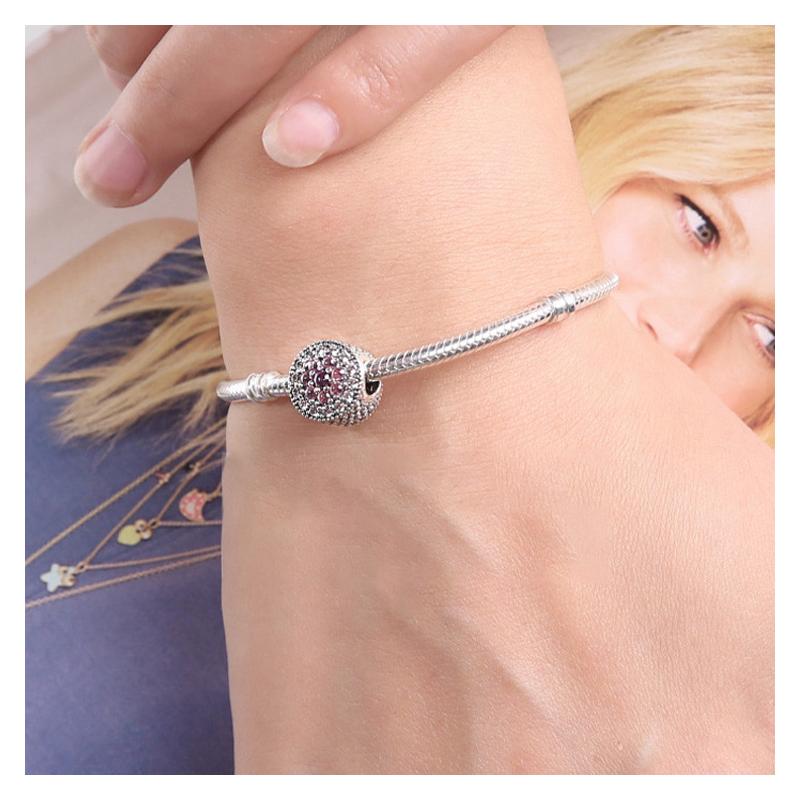 Pandora Sparkling floral pink and purple charm bracelet diy loose beads women's silver 791820PCZMX