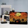 Spill-proof Zippered Travel Bag Halloween Storage Bag, with Pumpkin Ghost Print, Durable Canvas Castle Makeup Pouch Large Capacity Pouch, for