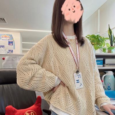 Design-inspired Hollow Out Pullover Crew Neck Knit Sweater Fashion Lazy Style Loose Outer Wear Thin
