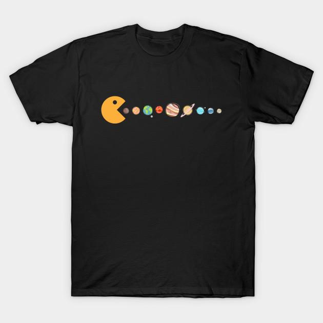 Мужская черная футболка с принтом Pacman, пожирающий планеты, печать на трансферной бумаге без вырезания, хлопковая футболка M чёрный