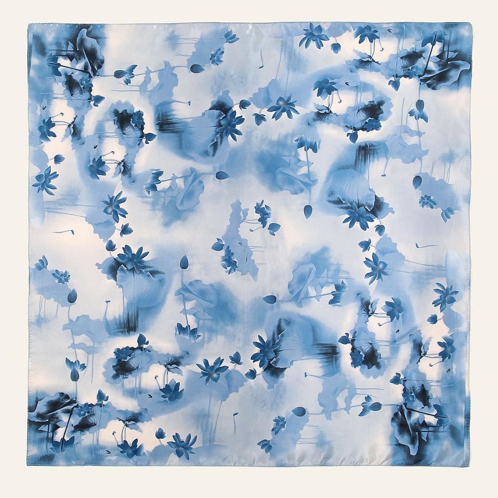 New Satin Silk Printed 90 Square Scarf Headband Kerchief Woman Muslim Hijab Shawls Lady Summer Floral Bandana Islamic Turban