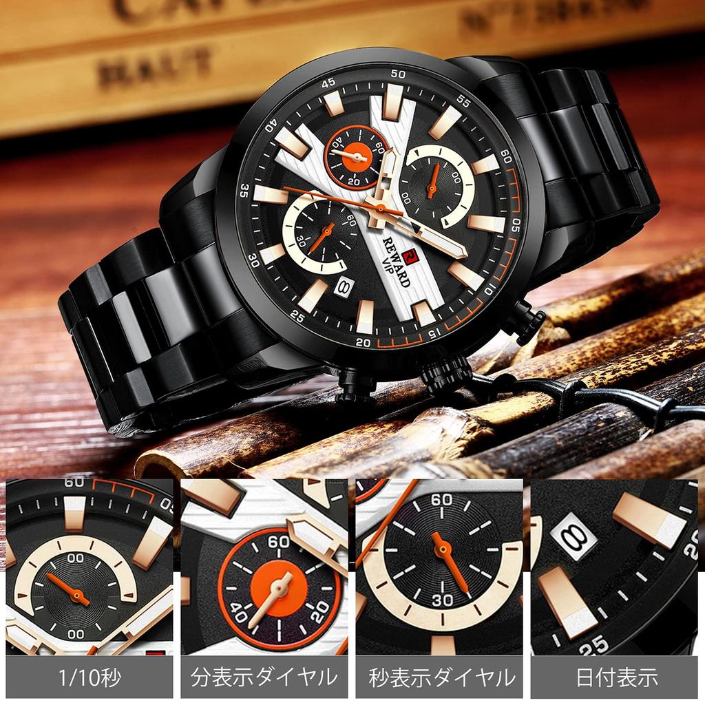 RORIOS Analog Luminous Date Display Waterproof Multifunctional Analog Chronograph Quartz Business Watch Stainless Steel Band Stylish Sports Commuting