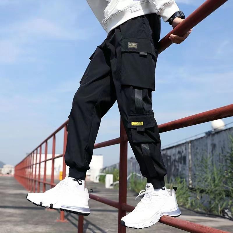 Frühling Sommer Herren Loose Fit Multi Pocket Joggers Street Style Taille Kordelzug Freizeithose Cargohose für Fitness Outdoorhose