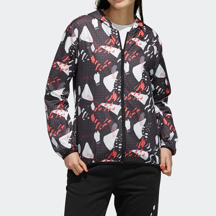 adidas Neo Printed Pattern Sports Hooded Jacket Women Outerwear Black DW7813