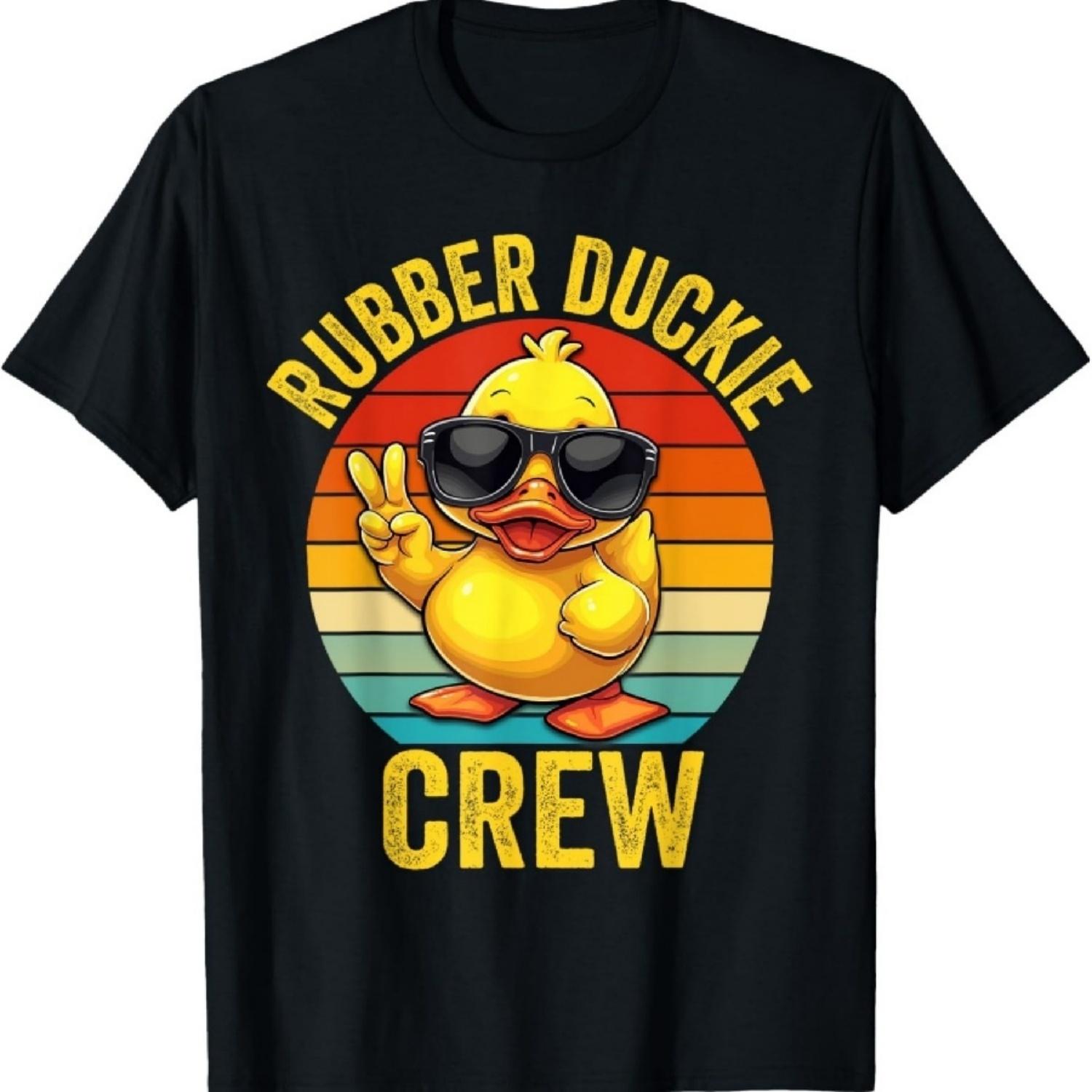 Унисекс-Взрослые, Унисекс-Дети Черная Хлопок, Полиэстер Смесь Футболка с Коротким Рукавом Забавная Резиновая Уточка Круизная Футболка с Резиновой Уточкой S чёрный