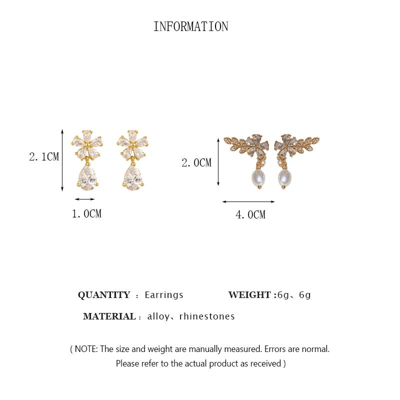 Light Luxury Zircon Stud Earrings Women's Fashion Flower Leaf Earrings Elegant Imitation Pearl Ear Stud Party Wedding Jewelry