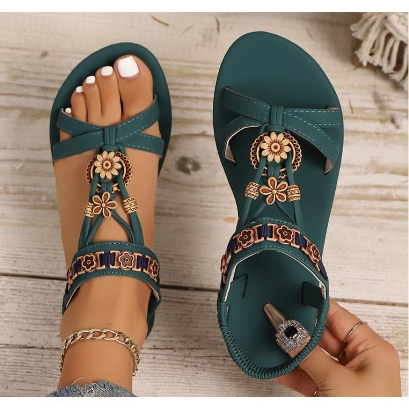 New Women's Fashionable Round Toe Flat Sandals with One Foot, Bohemian Style Casual Versatile Flat Shoes