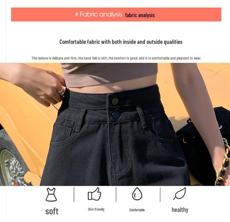 Women's High-Waist Denim Shorts - Rolled Hem, Double Button, A-line, Summer Wide Leg