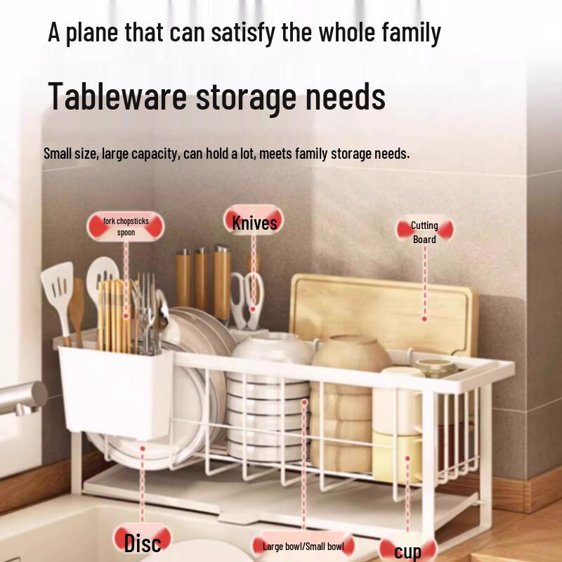 Multi-functional White Dish Drying Rack with Utensil Holders
