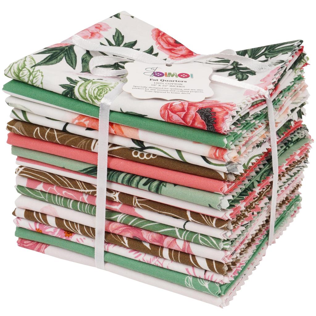 Soimoi 16 Pc Fat Quarter Bundle Floral With Geometrics  Print 18"x 22"  DIY Patchwork-100  Cotton  Pre-Cut Quilting Fabric Pink &