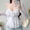 Ensemble deux pièces pour femme Dongdaemun Coréen - Haut à bretelles nœud & Cardigan - Amincissant, Sexy, Désir Pur