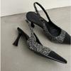 Women Summer Shoes 2025 New Low Heels Slingbacks Shoes for Women Fashion Pointed Slender Heel Pumps Shoes Back Empty Toe Sandals