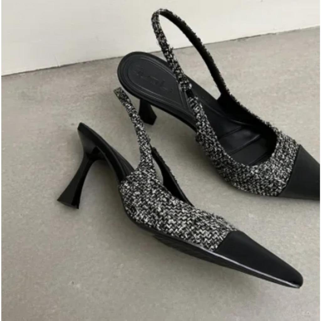 Women Summer Shoes 2025 New Low Heels Slingbacks Shoes for Women Fashion Pointed Slender Heel Pumps Shoes Back Empty Toe Sandals