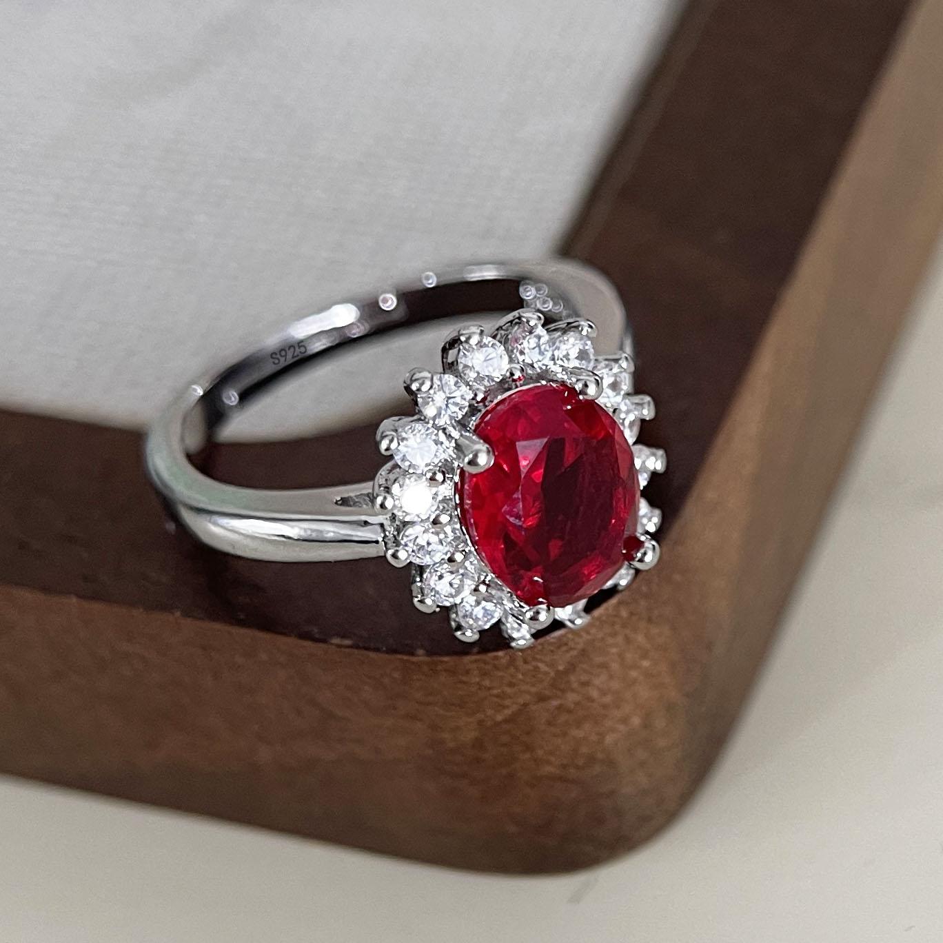 

BF CLUB 925 Sterling Rings for Women Simple Geometric Handmade Irregular Retro Vintage Red CZ Ring Allergy For Birthday Gift resizable