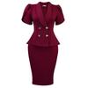 Women Plus Size Turn Down Collar Elegant Casual Two Piece Skirt Suit