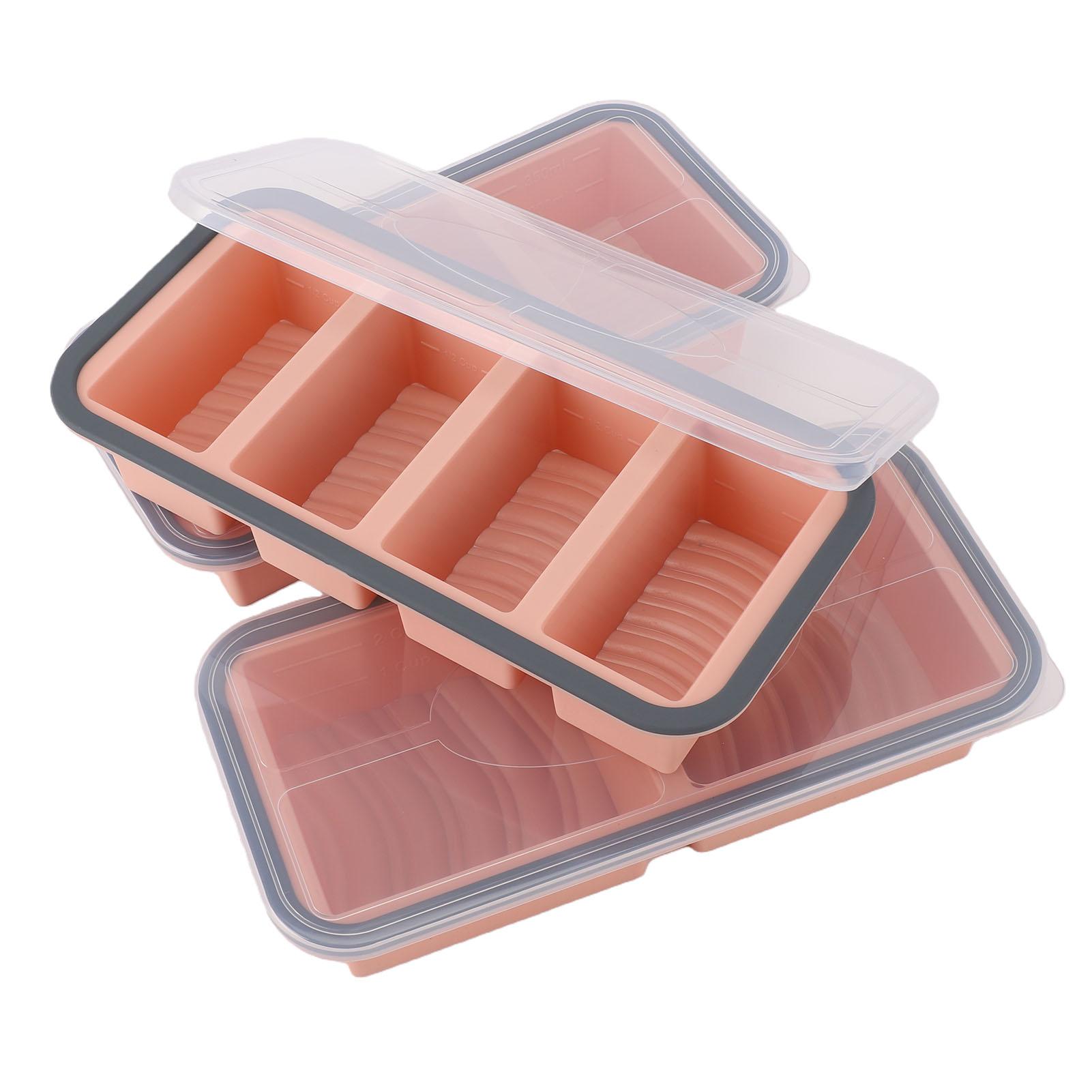 

3PCS Silicone Mold with Lids Divided Soup Tray for Fridge Food Storage Organization