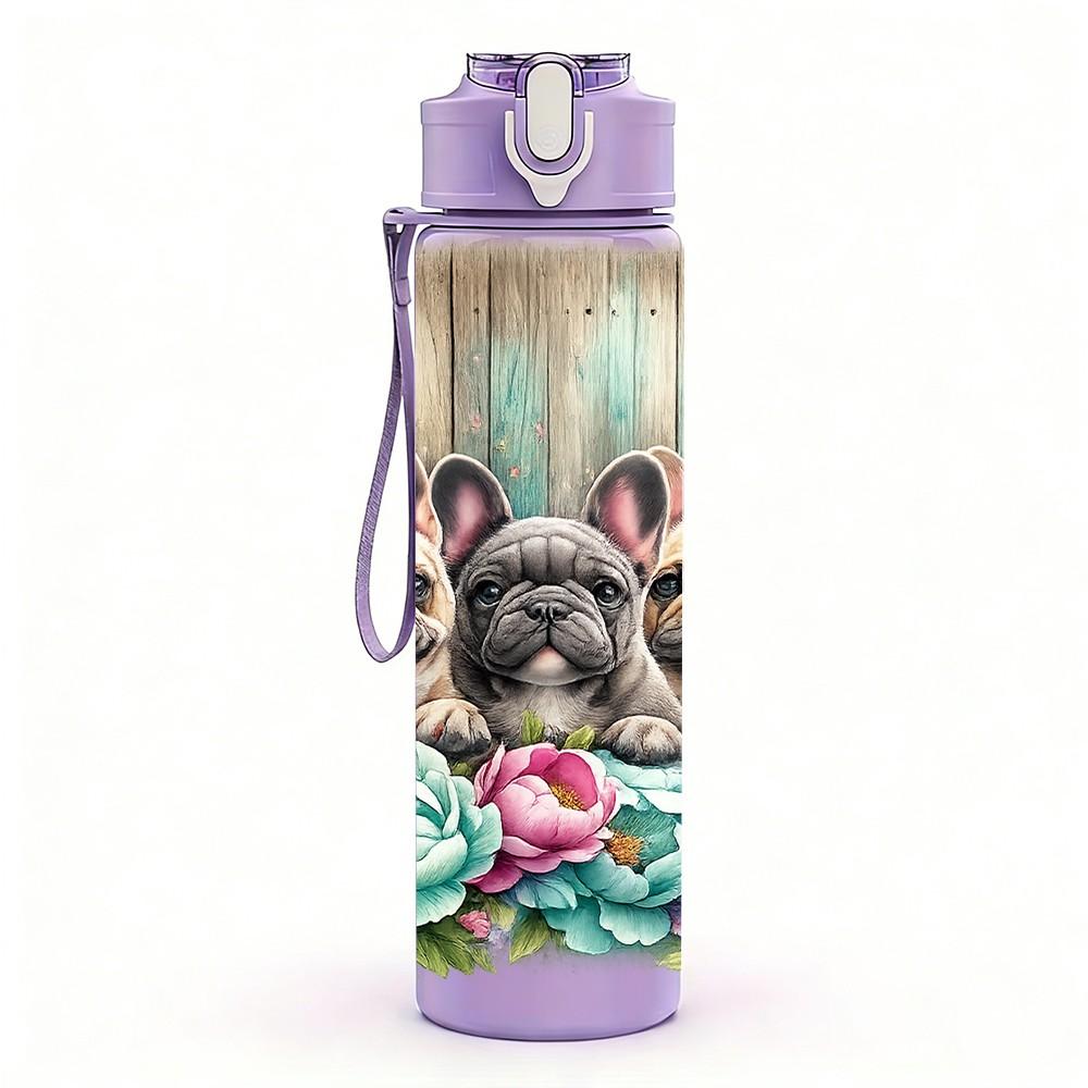 1PC Rabbit Butterfly Floral Country Print 750ml Color Plastic Sports Water Bottle Leakproof Flip Straw Lid Suitable for Sports Office Home Use
