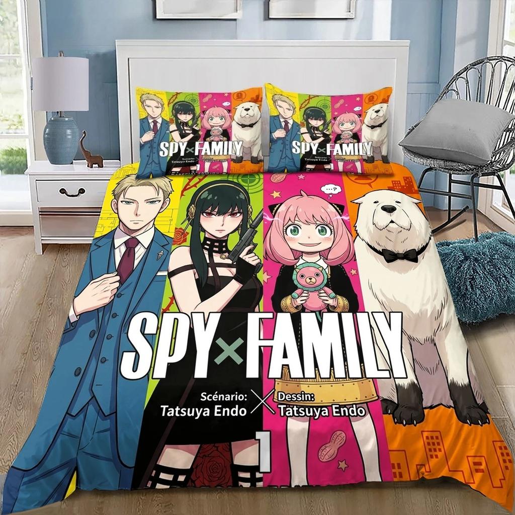 Anime Spy X Family Bedding Set Kawaii Loid Forger Duvet Cover Cute Bed Set Twin Queen Size Kids Bedroom Decor