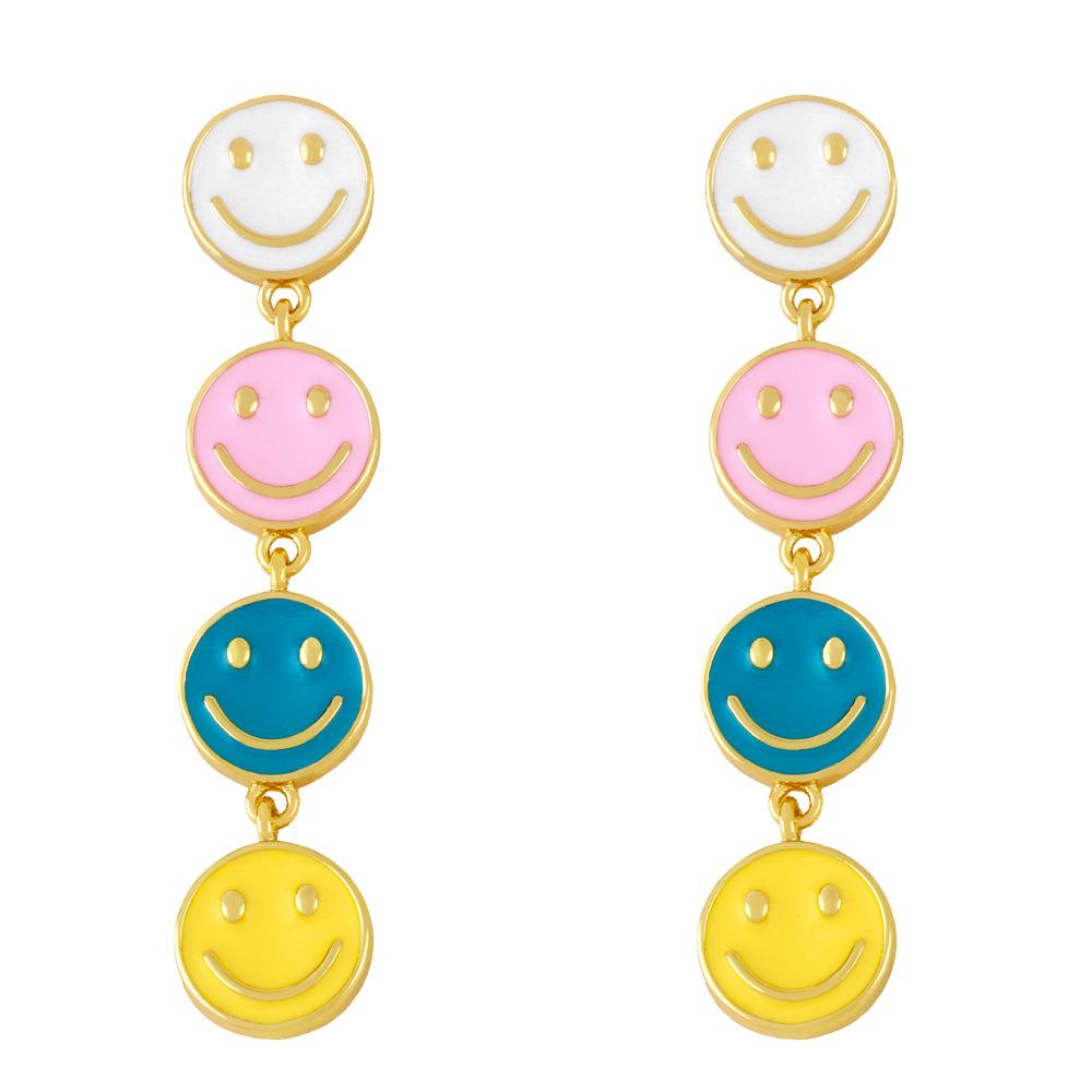 2023 New Explosive Earrings Europe And The United States Simple Sweet Cute All -Match Girls Long Tassel Smiley Face Earrings For Women