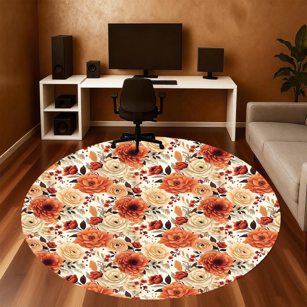 1pc Floral Pattern Round Chair Mat Area Rug - Non-Slip, Floor Mat for Office, Bedroom, and Indoor Decor -1002109
