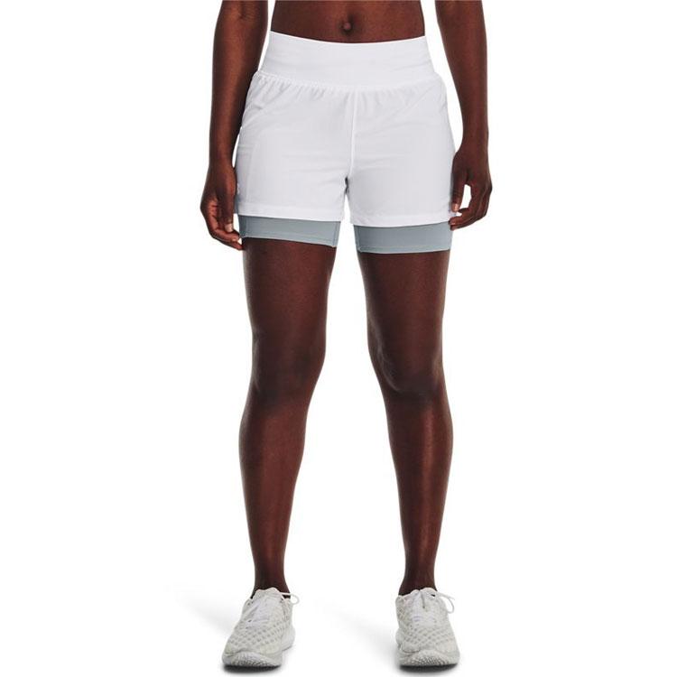 Under Armour Solid Color Elastic Waist Two-In-One Running Shorts Women Shorts White 1376759-100
