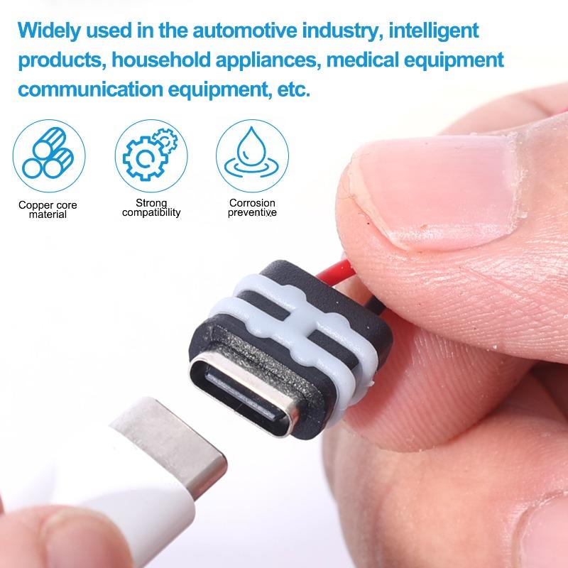 1-20PCS for Auto 3C Appliances Type-C Female Socket Connector 5V 3A Jack Female Charging Port Waterproof Black Wire Connector