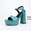 Green thick heel square head waterproof table summer new open toe large size thick sole super high heel sandals women's shoes
