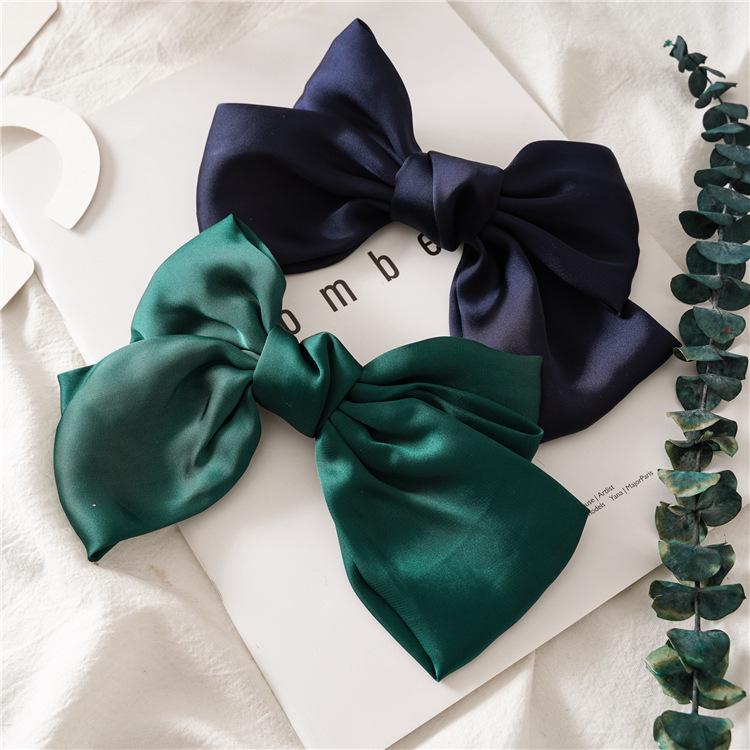 Elegant Double Bow Hair Clip Silk Like Hair Pin Retro Headbands with Clips Female Ponytail Clips Fashion Hair Accessories Girls