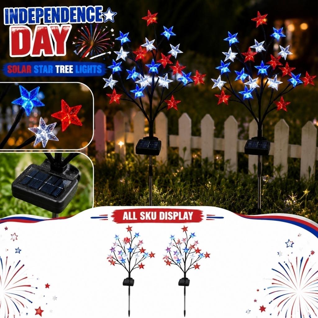 Solar Powered Star Branch Outdoor Stake Lights for Garden Yard Pathway Waterproof Decorative Landscape Lighting Set of 2