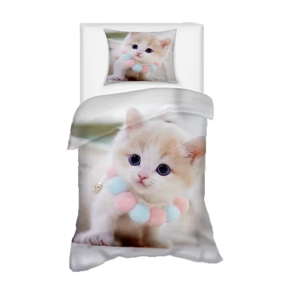 Super Cute Kitten Kids Comfortable Duvet Quilt Cover Pillowcase Bedding Set Children Bedroom Decoration Home Textile