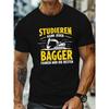 Men's Excavator Graphic T-Shirt - Bold Yellow & White Construction Design with Funny German Text, Lightweight Breathable Relaxed Fit Crew Neck Tee
