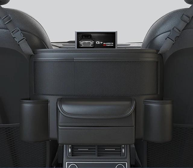 

Кожаная вешалка для сиденья автомобиля, сумка для хранения, роскошный держатель для автомобильной сумки между сиденьями, карманы для бумажных платков, стаканов с водой, укладка, уборка чёрный