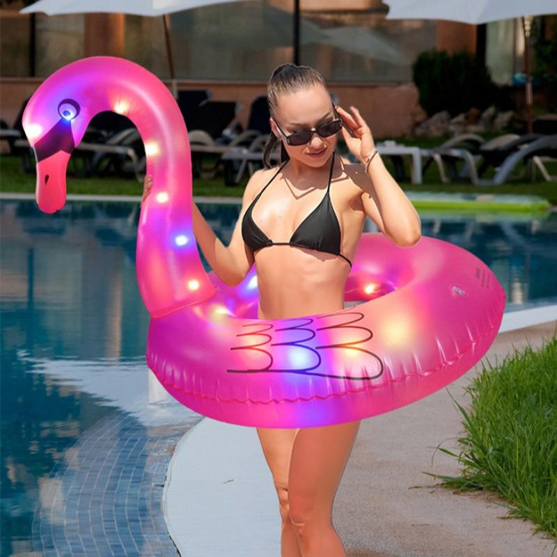 2026 Thickened Inflatable Toys Flamingo Swimming Rings with LED Lights Summer Outdoor Pool Beach Floating Circle Inflatable Toys