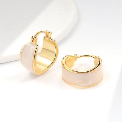 French Helburn Style Enamel Drop Glaze Ear Buckle Women'S Simple Copper Plated 18K Gold Light Luxury Design Earrings Earrings