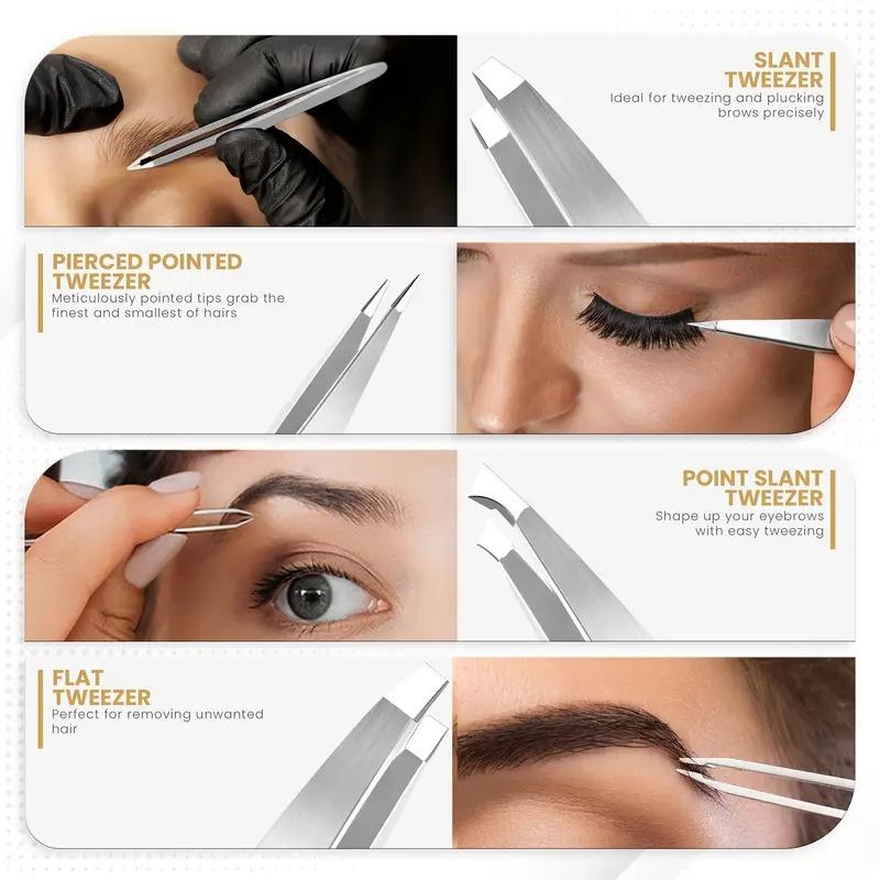 Stainless Steel 4-Pack Precision Tweezers Set - Unscented Body Hair Removal for Men & Women - Professional Facial Hair & Ingrown